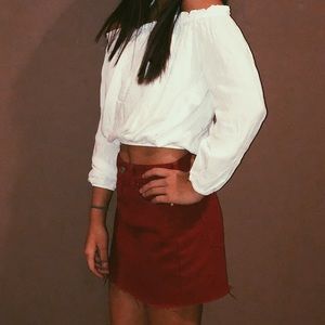 red denim skirt